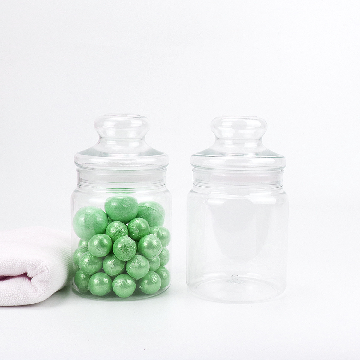 PET塑料食品罐透明糖果饼干罐650ml密封储物蘑菇盖年货坚果罐