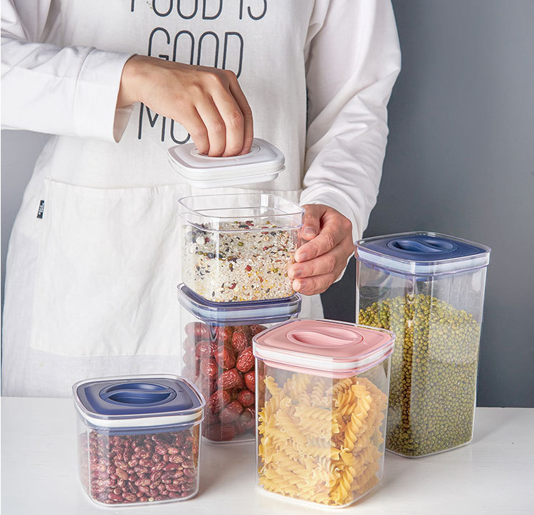 新款厨房收纳密封罐 方形透明防潮罐 中式塑料杂粮密封储物罐