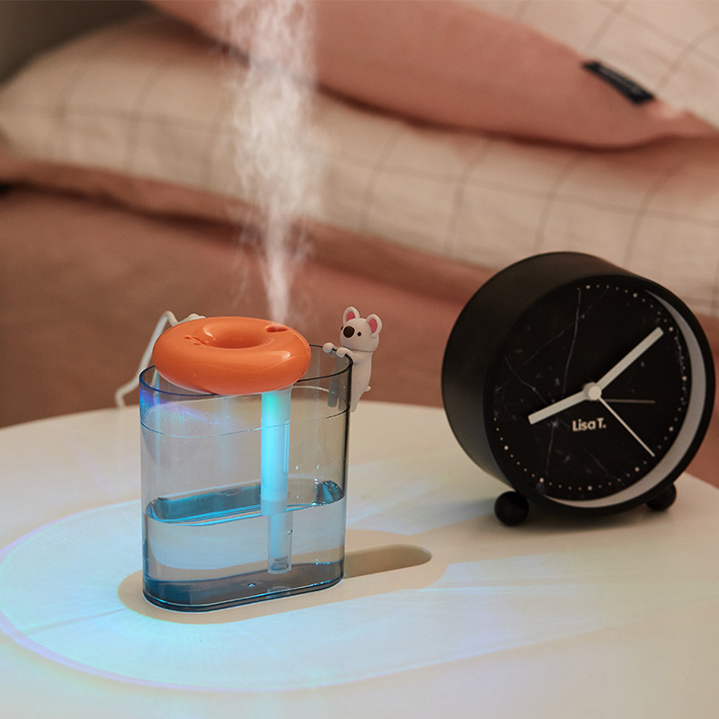 创意新款游泳圈加湿器 卡通公仔甜甜圈家用净化空气USB迷你加湿器