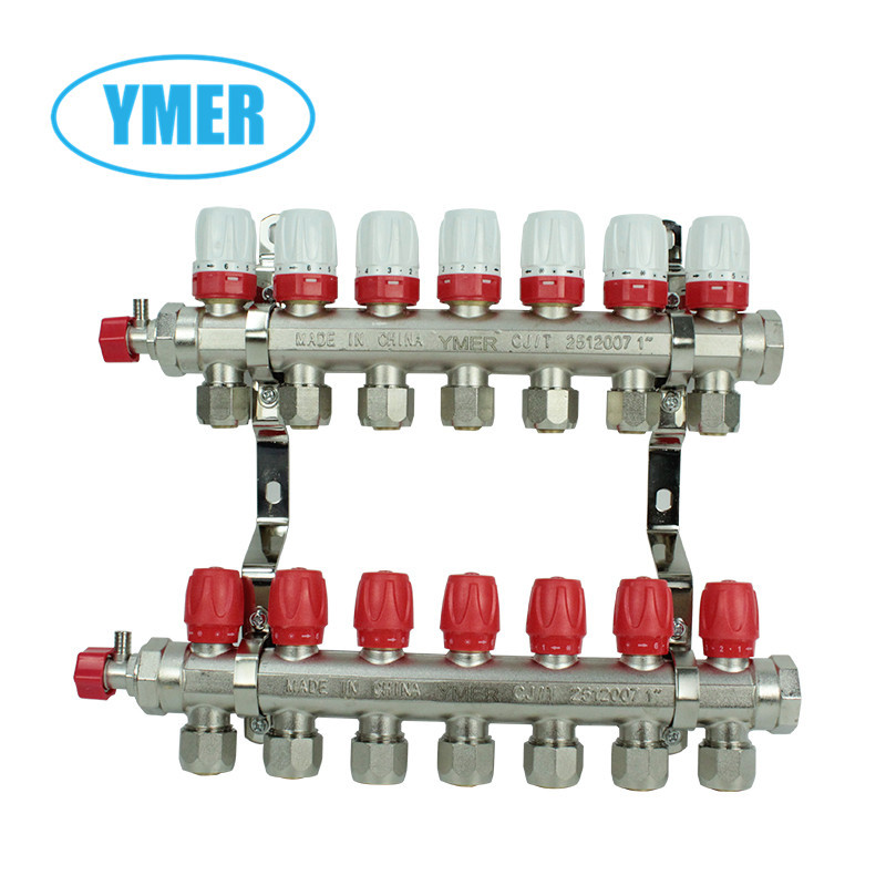 YMER集分水器 黄铜电镀锻压地暖分水器 可加装执行器温控分水器