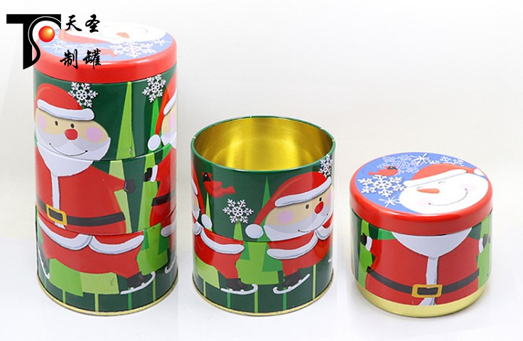新款圣诞糖果罐 儿童礼品罐 圣诞老人造型铁罐 圆形罐 巧克力铁罐