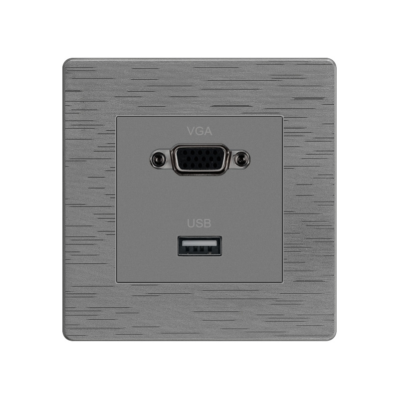 86型多媒体面板 一位VGA投影仪显示器+USB接口插座塑料拉丝面板