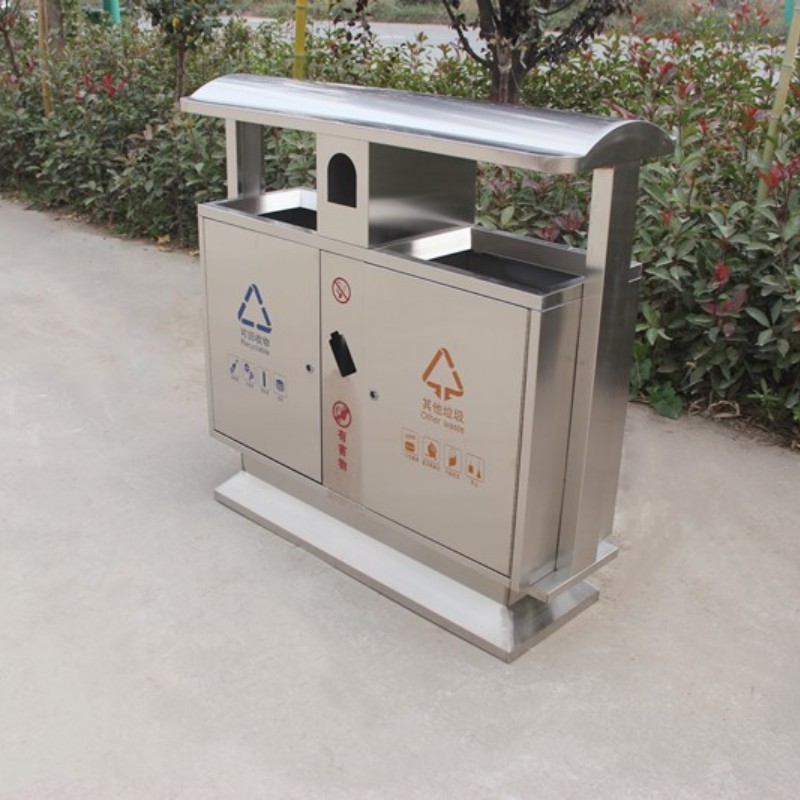 北京桶屋檐式垃圾桶不锈钢分类果皮箱环卫收纳箱公园景区街道现货