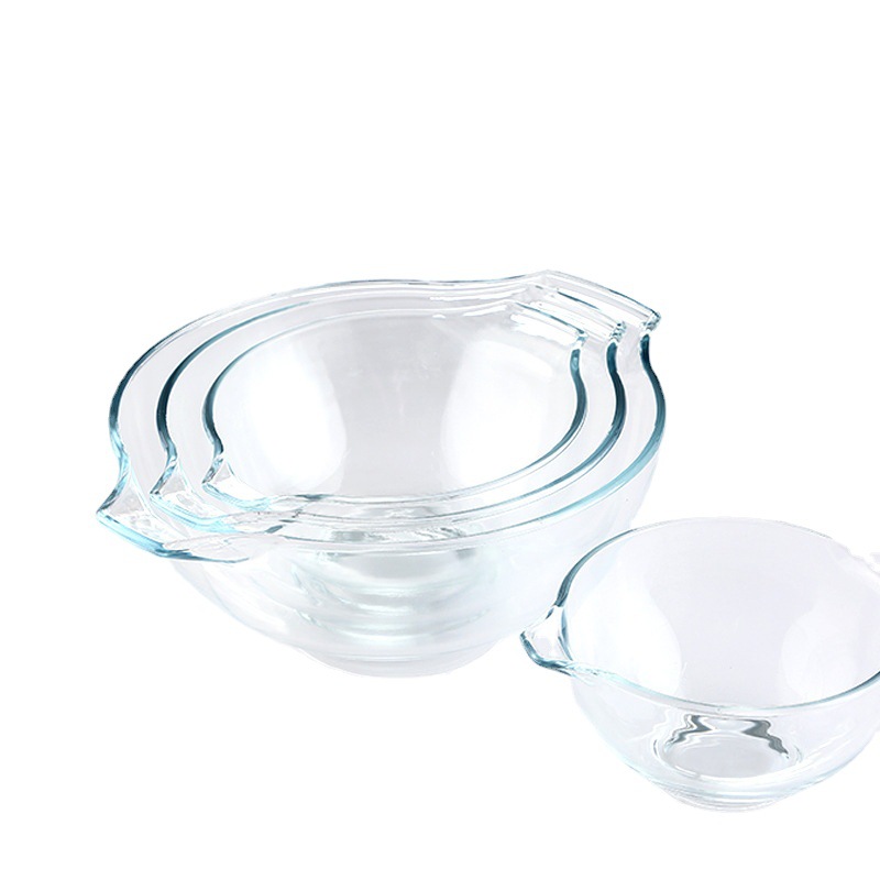2.5L双耳碗家用玻璃碗微波炉烤箱加热水果碗高硼硅耐热透明沙拉碗