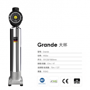 HIDER家用智能变频泵全自动静音增压器热水加压泵自来水大平层别墅管道 Grande大杯