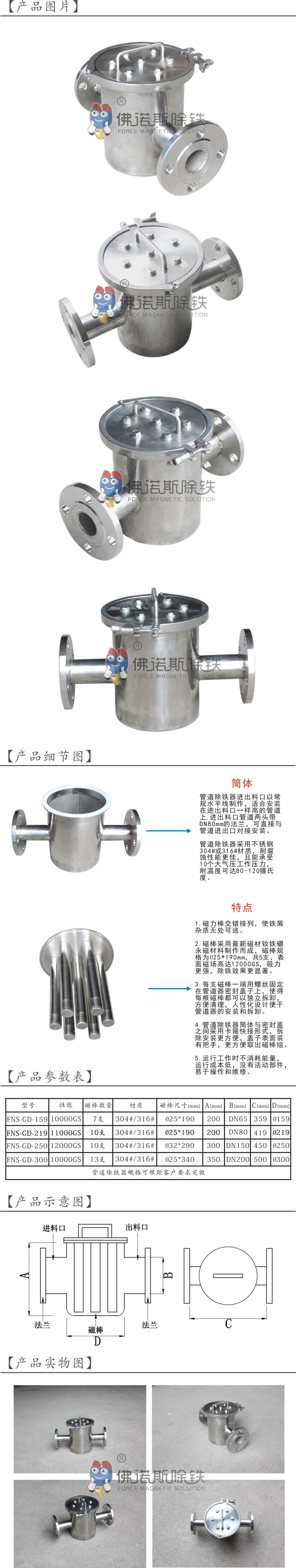 FNS-GD-159不锈钢管道除铁器